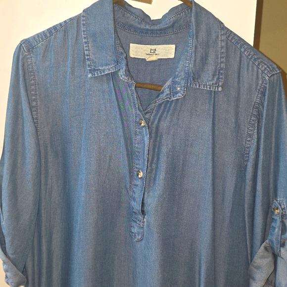 Thread & Supply Anthropologie Chambray Denim Pocket Shirt Dress Blue Small - Picture 2 of 7